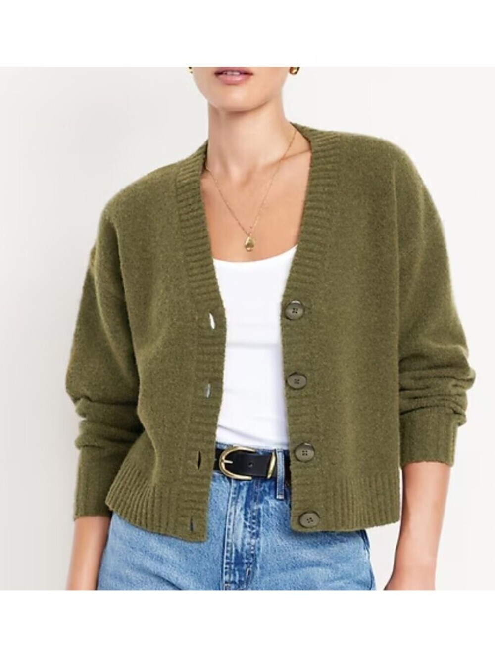 Old Navy Forest Green Wool Blend Button Up Cardigan - Women's Large NWOT